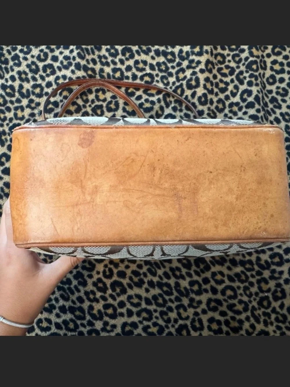 Coach Brown Signature Canvas Shoulder Tote with Tan Leather Trim
